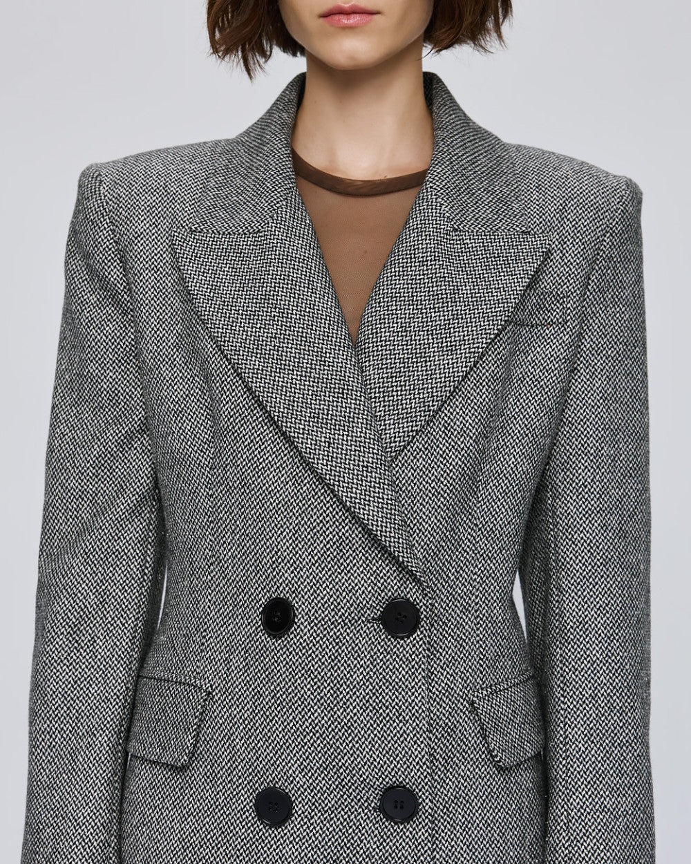 54-9002 Herringbone Weave Long Coat - Brown Loft