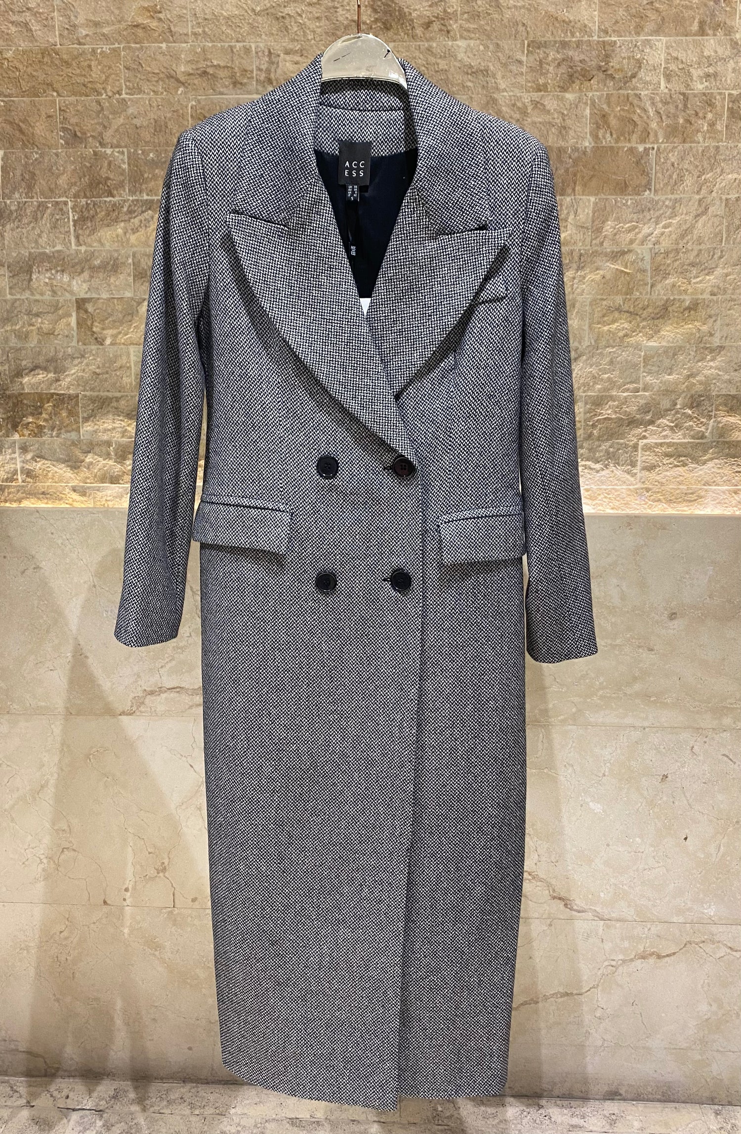 54-9002 Herringbone Weave Long Coat - Brown Loft