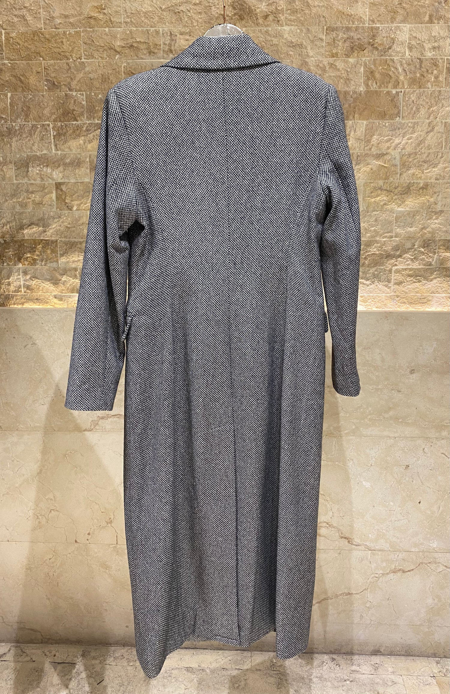 54-9002 Herringbone Weave Long Coat - Brown Loft