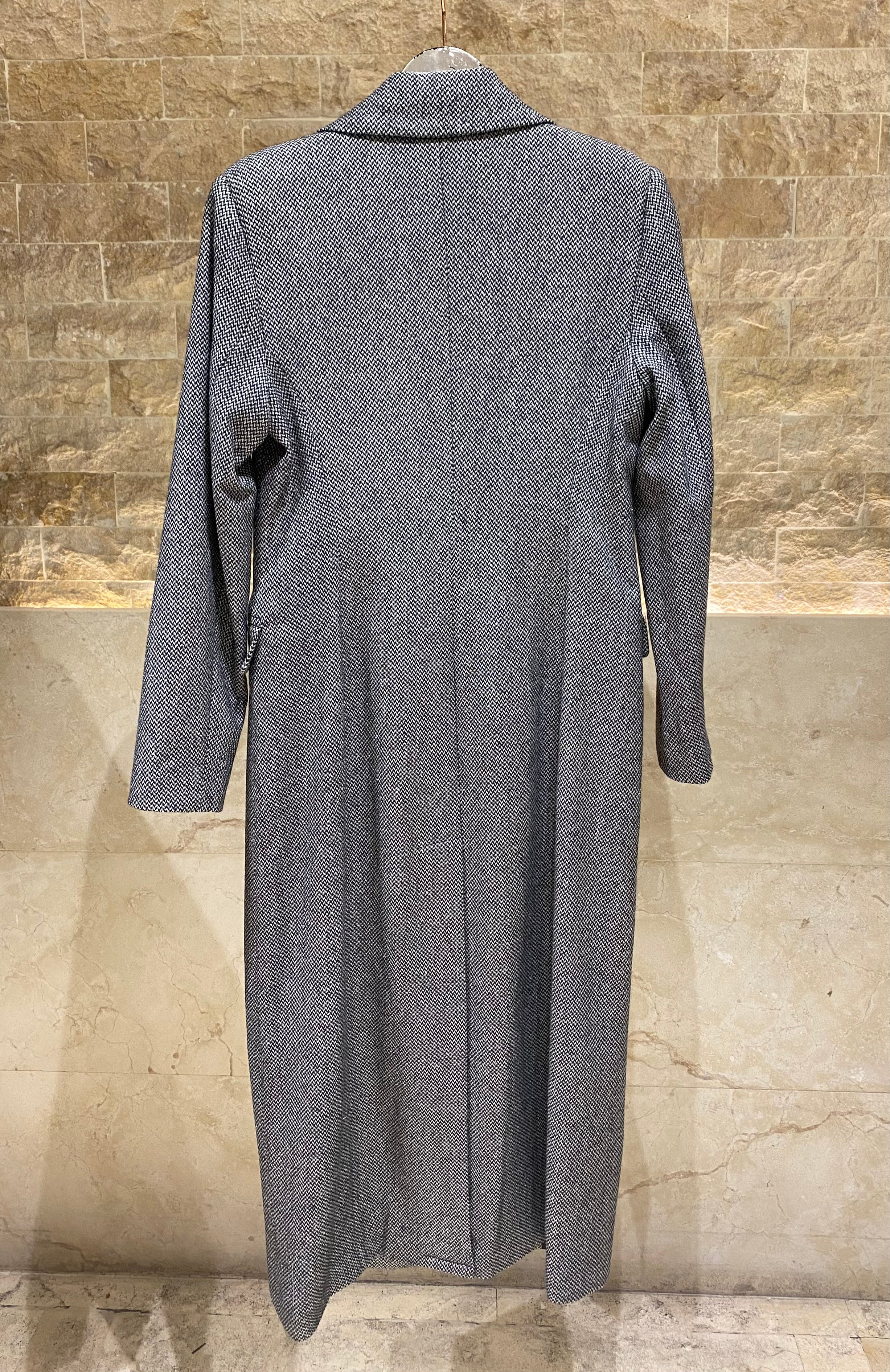 54-9002 Herringbone Weave Long Coat - Brown Loft