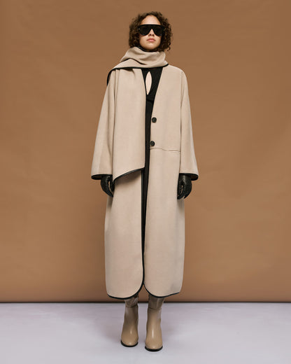 54-9009 Stylish Coat with Detachable Scarf - Brown Loft