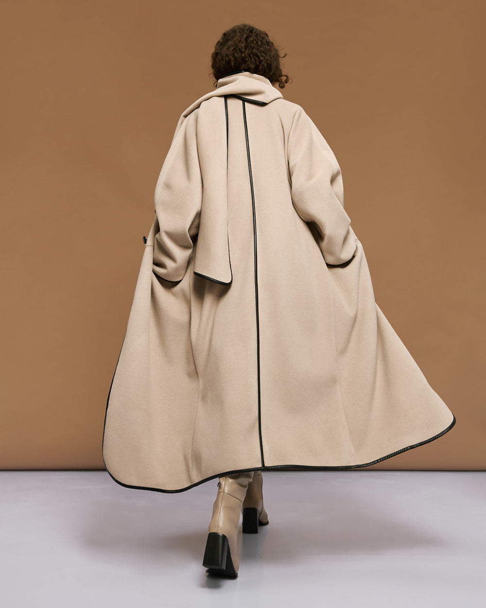54-9009 Stylish Coat with Detachable Scarf - Brown Loft