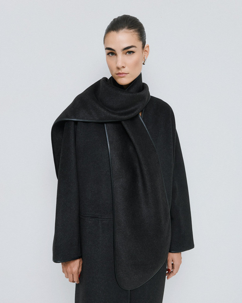 54-9009 Stylish Coat with Detachable Scarf - Brown Loft