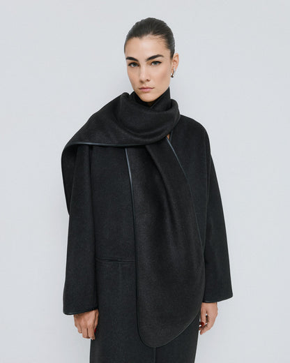 54-9009 Stylish Coat with Detachable Scarf - Brown Loft