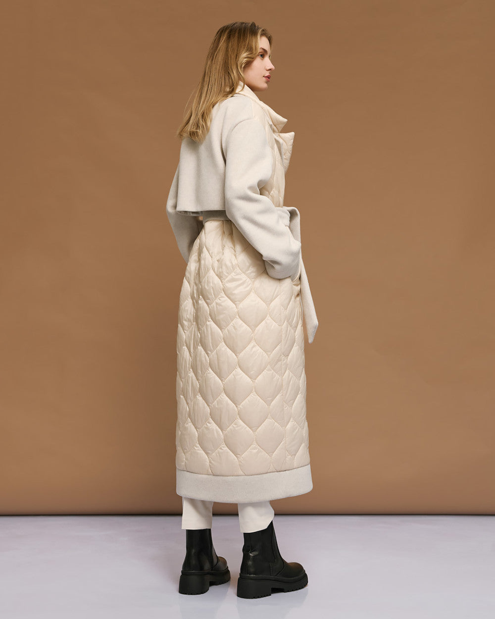 54-9017 Double Breasted Long Quilted Coat - Brown Loft