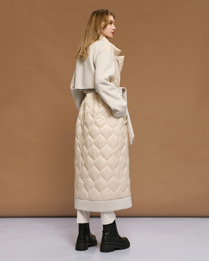 54-9017 Double Breasted Long Quilted Coat - Brown Loft