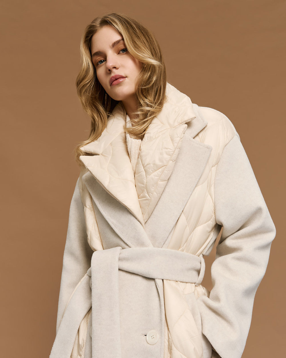 54-9017 Double Breasted Long Quilted Coat - Brown Loft