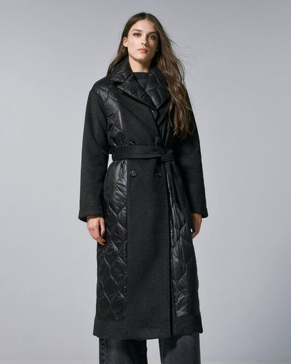 54-9017 Double Breasted Long Quilted Coat - Brown Loft
