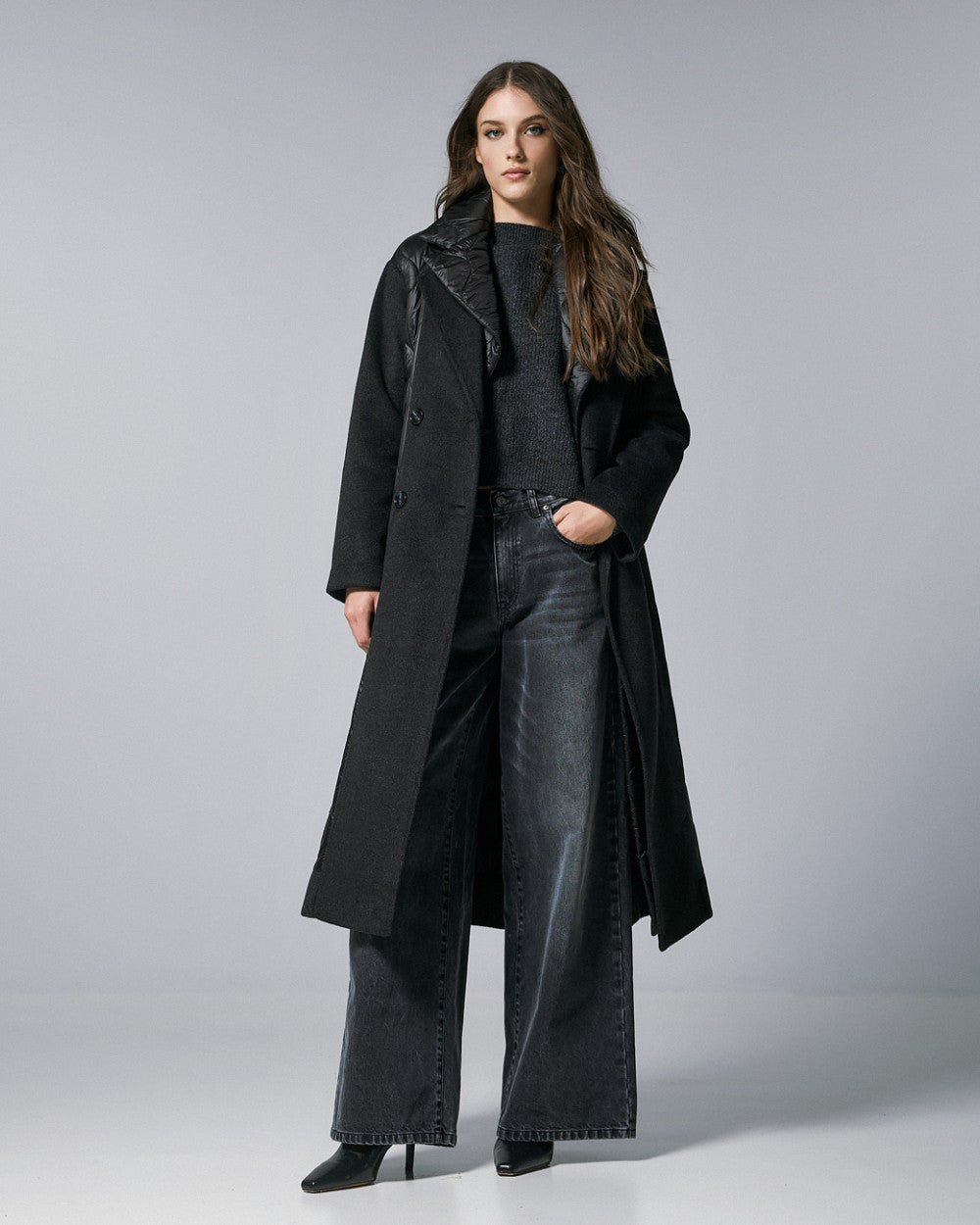 54-9017 Double Breasted Long Quilted Coat - Brown Loft