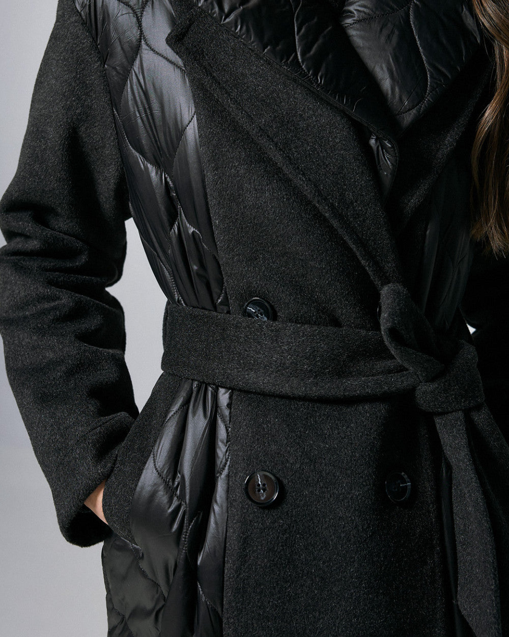 54-9017 Double Breasted Long Quilted Coat - Brown Loft