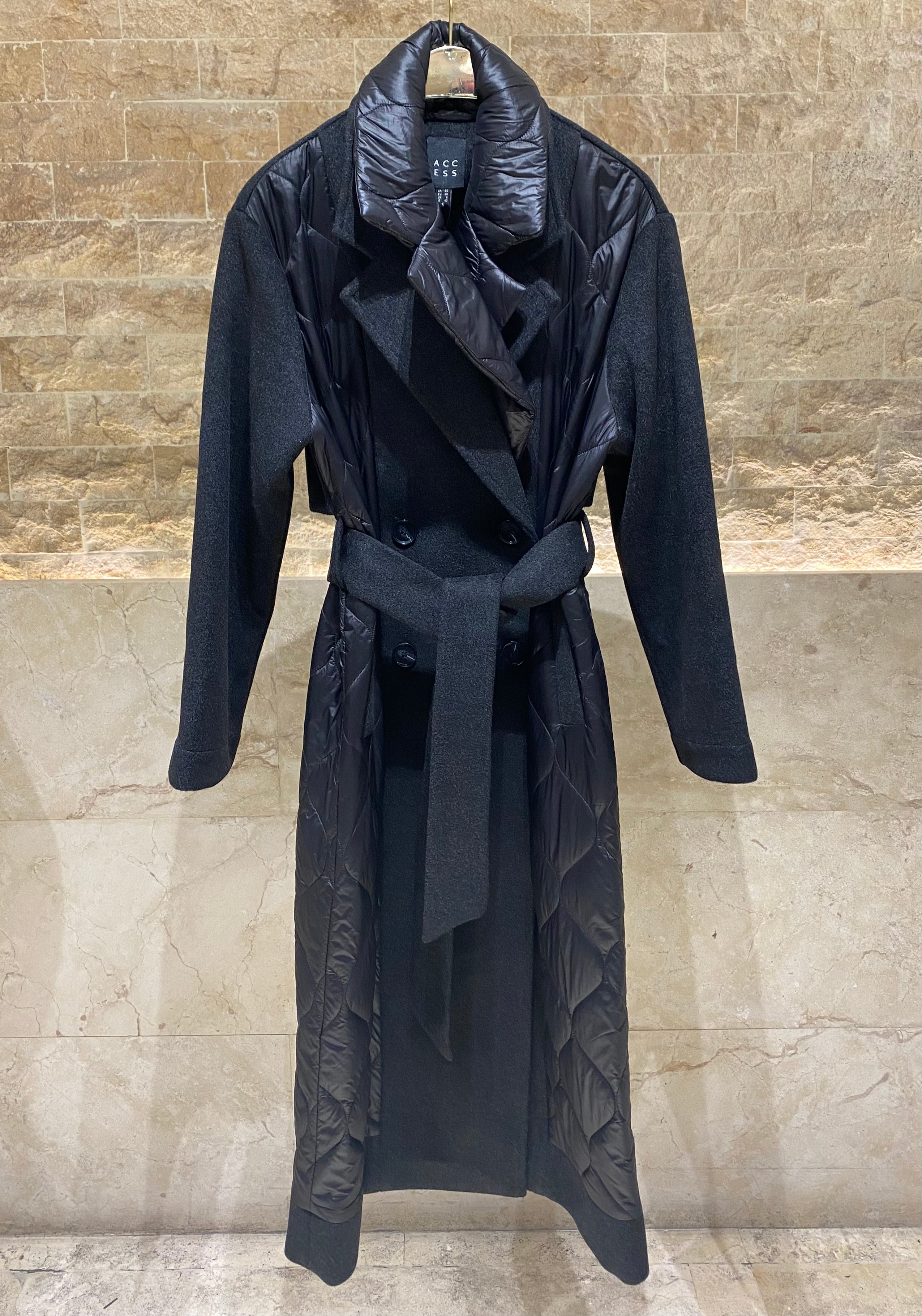 54-9017 Double Breasted Long Quilted Coat - Brown Loft