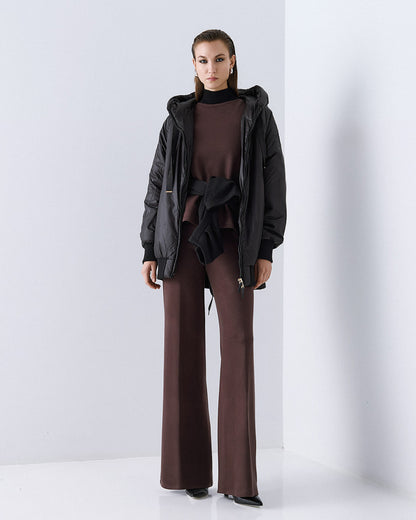 54-9130 Hoodie Puffer Long Jacket - Brown Loft