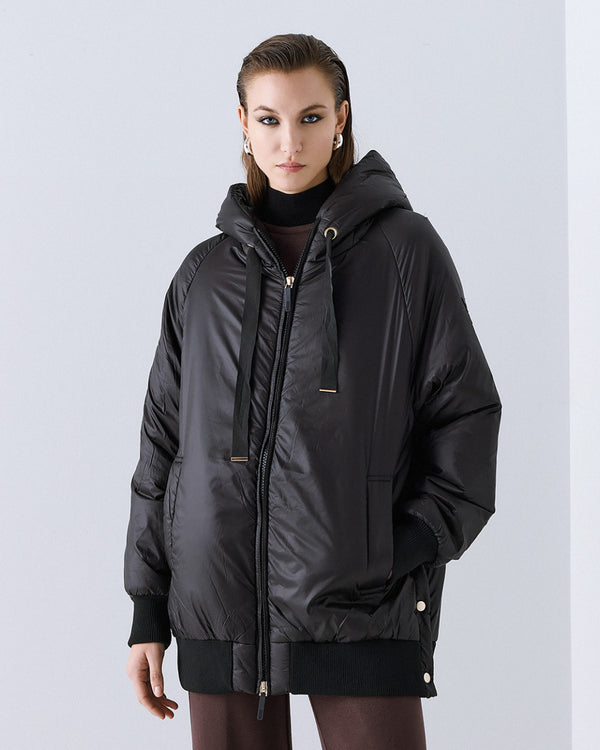 54-9130 Hoodie Puffer Long Jacket سترة طويلة منفوخة بغطاء للرأس