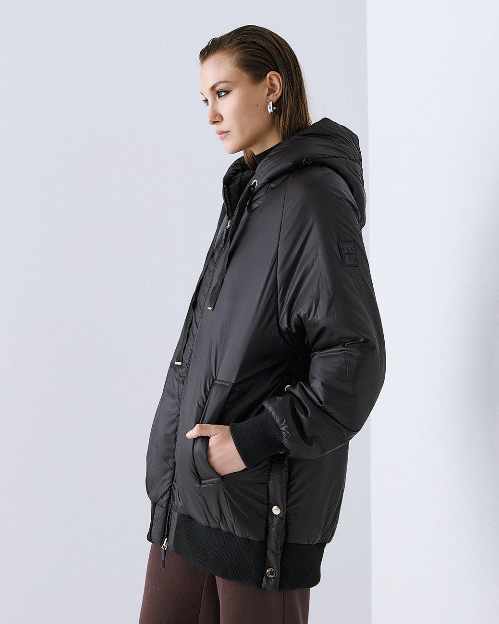 54-9130 Hoodie Puffer Long Jacket - Brown Loft