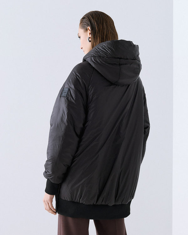 54-9130 Hoodie Puffer Long Jacket سترة طويلة منفوخة بغطاء للرأس