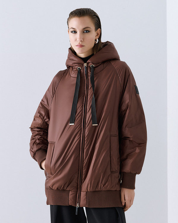 54-9130 Hoodie Puffer Long Jacket سترة طويلة منفوخة بغطاء للرأس