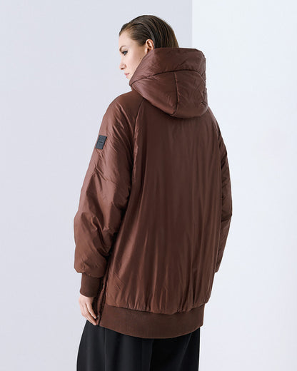 54-9130 Hoodie Puffer Long Jacket - Brown Loft