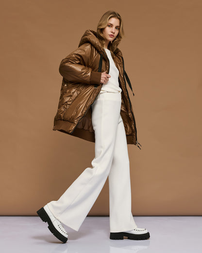 54-9130 Hoodie Puffer Long Jacket - Brown Loft