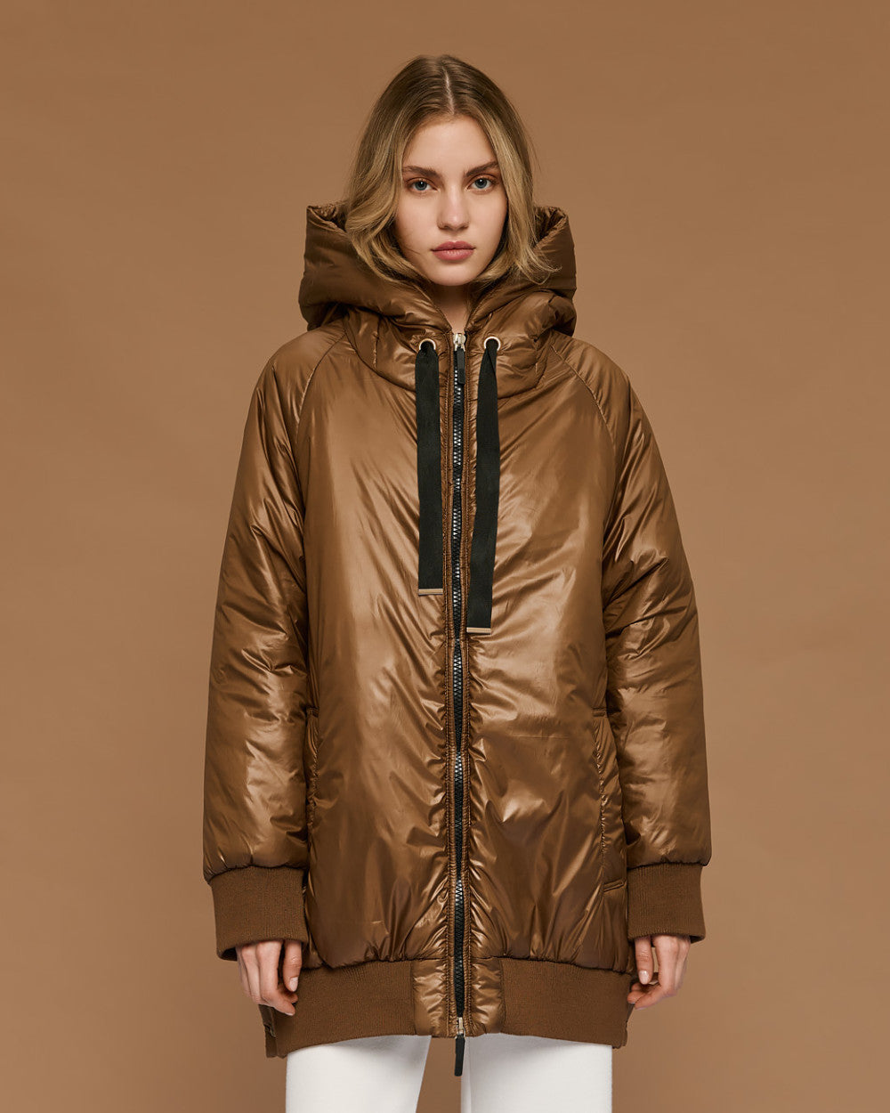54-9130 Hoodie Puffer Long Jacket - Brown Loft