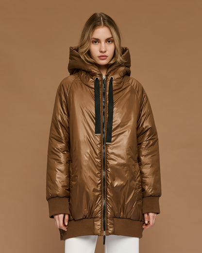54-9130 Hoodie Puffer Long Jacket - Brown Loft