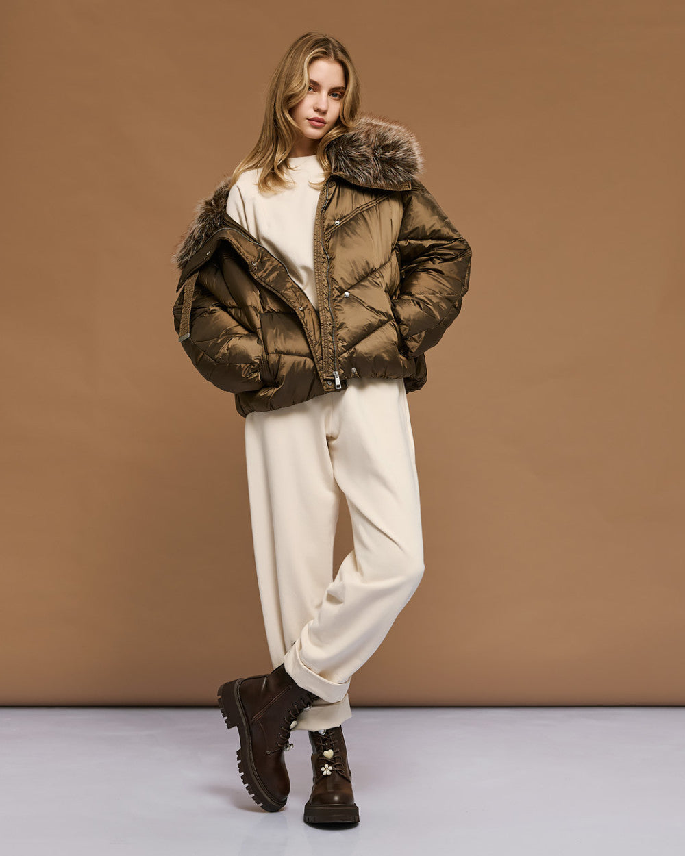 54-9145 Short Puffer Jacket - Brown Loft