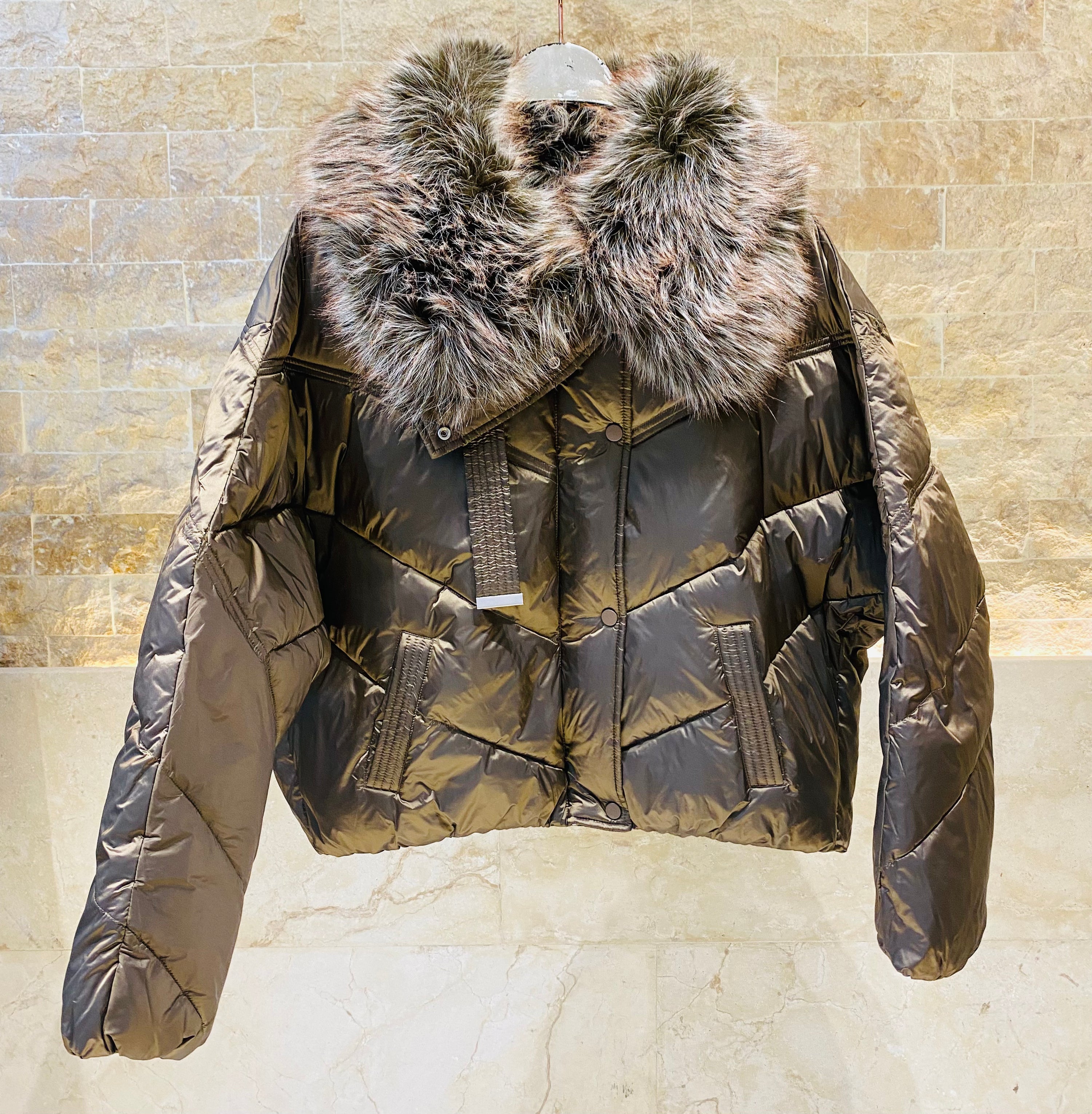 54-9145 Short Puffer Jacket - Brown Loft