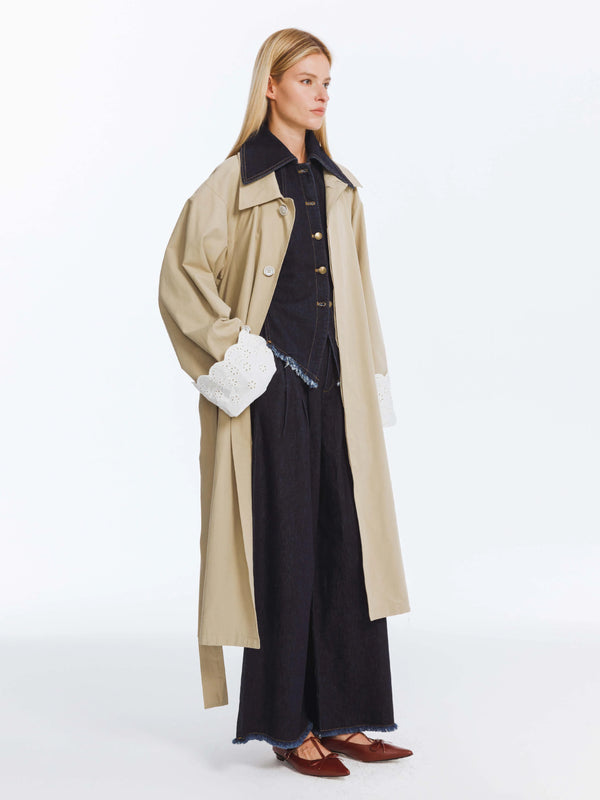 COBDC6001 Oversized Thin Belted Trench Coat المتضخم رقيقة مربوط معطفا