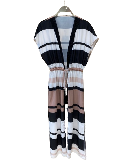 43-3306 (Oversized Striped Kimono with Sequins) كيمونو مخطط كبير الحجم مع الترتر