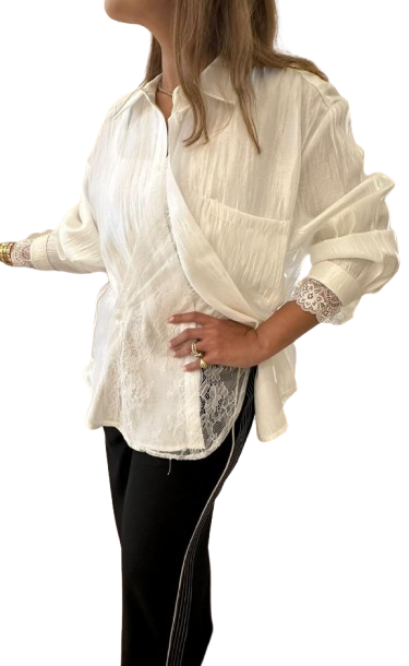 COBDB6001 (Lace Patchwork Loose Shirt) الدانتيل المرقعة قميص فضفاض