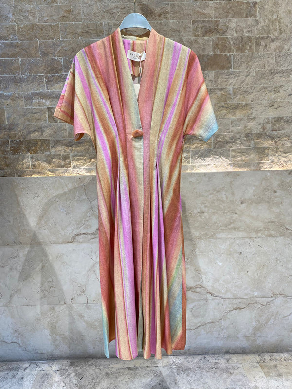 6218140  Multicolor Linen Blend Long Dress فستان طويل متعدد الألوان من مزيج الكتان