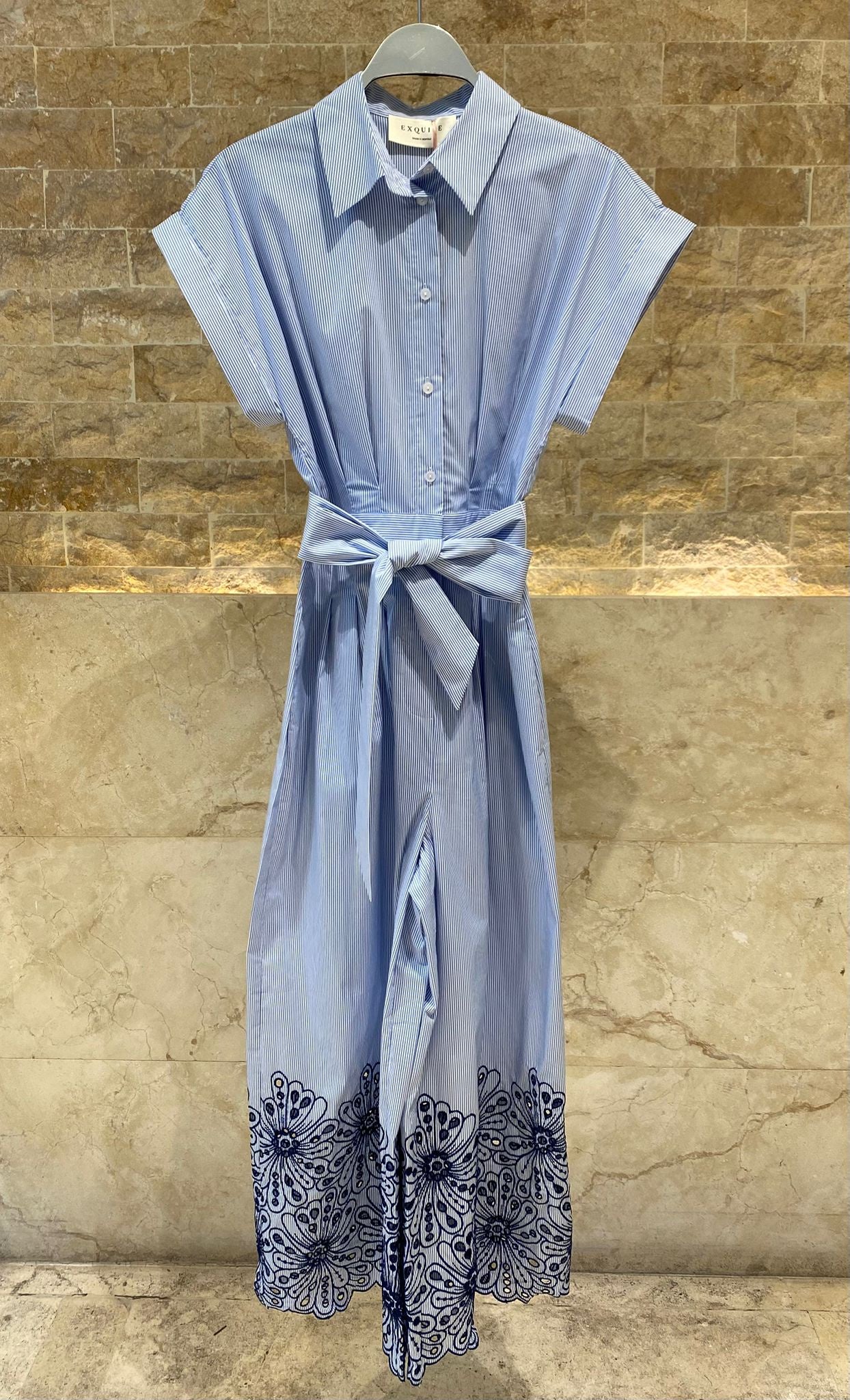 6219001 Striped Belted Jumpsuit جمبسوت مخطط بحزام - Brown Loft