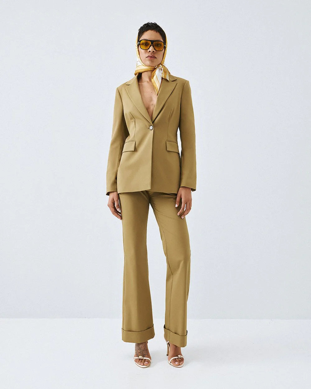 63-5003 High Waist Straight Leg Pants with Turn-up Hems - Brown Loft