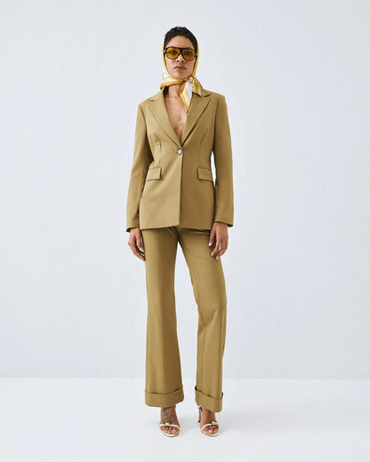 63-5003 High Waist Straight Leg Pants with Turn-up Hems - Brown Loft