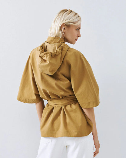 63-1057 Jacket with Hood and Belt - Brown Loft