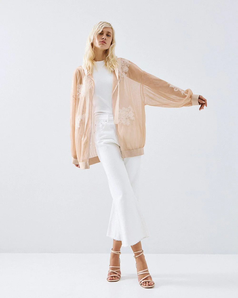 63-1063 Sheer Jacket with Lace Details - Brown Loft