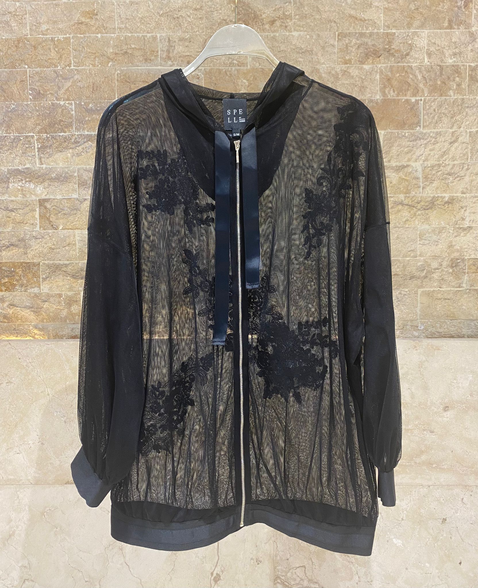 63-1063 Sheer Jacket with Lace Details - Brown Loft