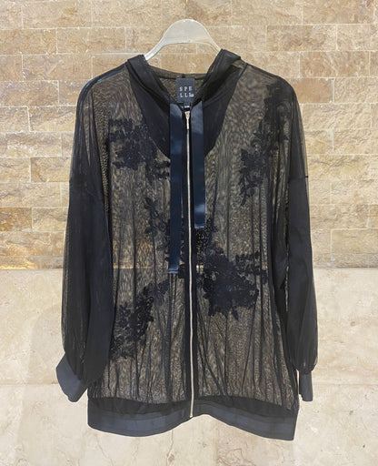 63-1063 Sheer Jacket with Lace Details - Brown Loft