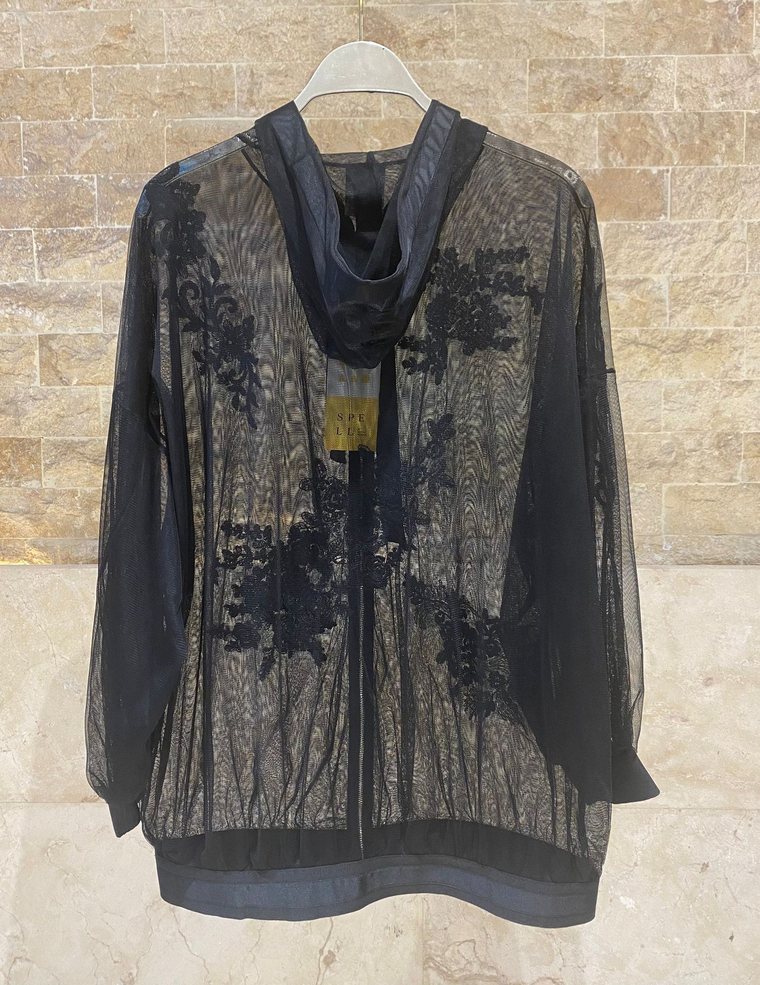 63-1063 Sheer Jacket with Lace Details - Brown Loft