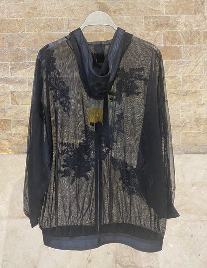 63-1063 Sheer Jacket with Lace Details - Brown Loft