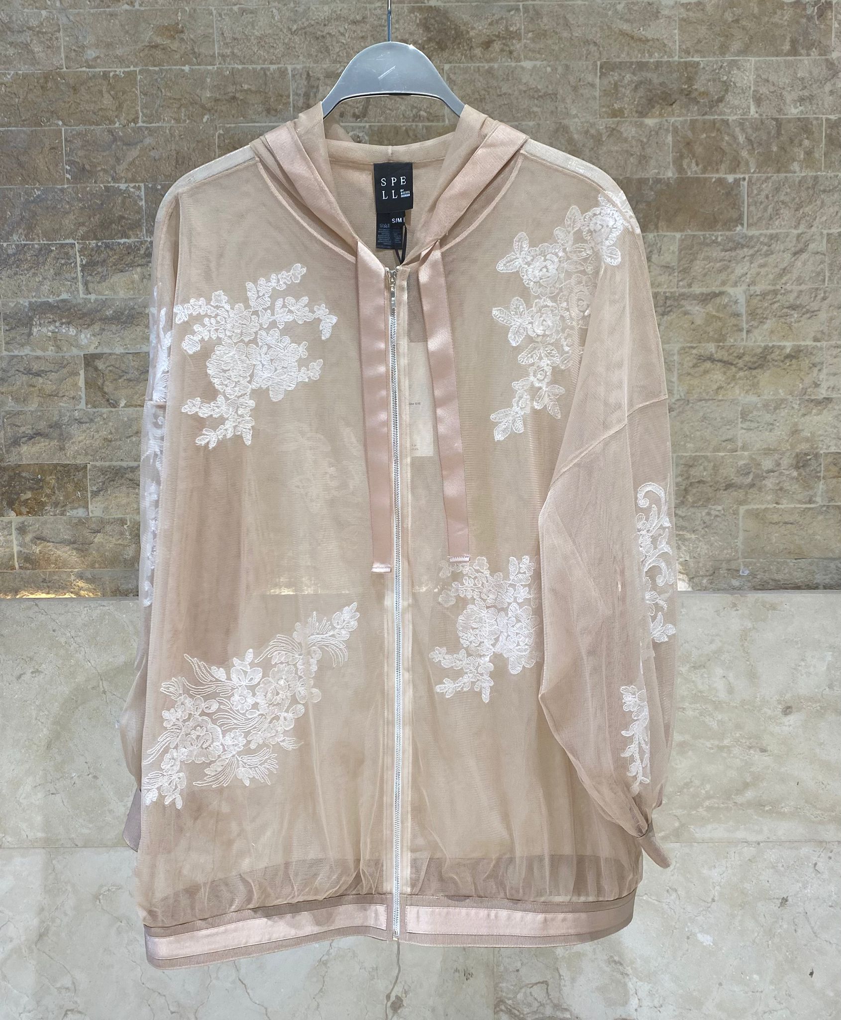 63-1063 Sheer Jacket with Lace Details - Brown Loft