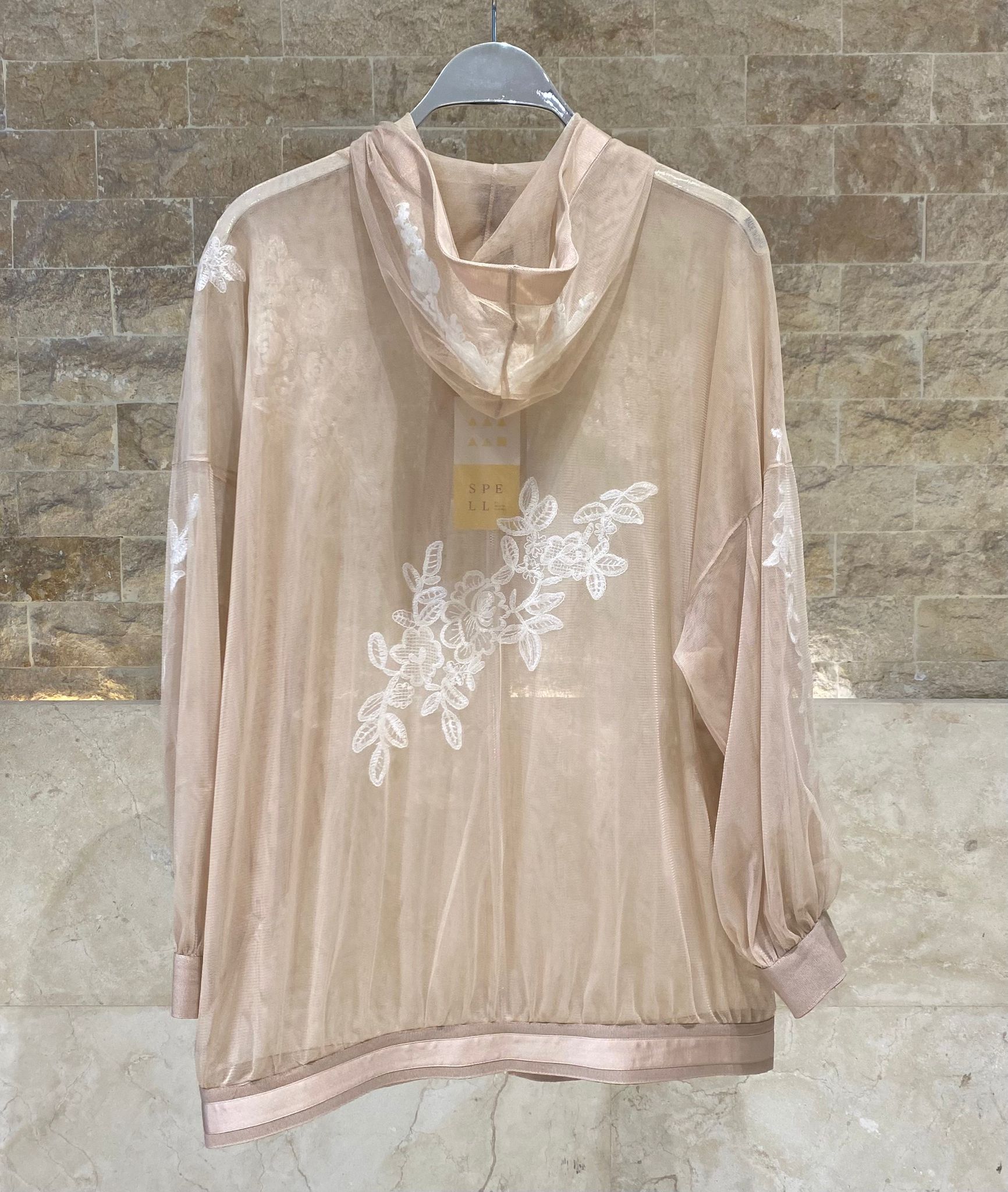 63-1063 Sheer Jacket with Lace Details - Brown Loft