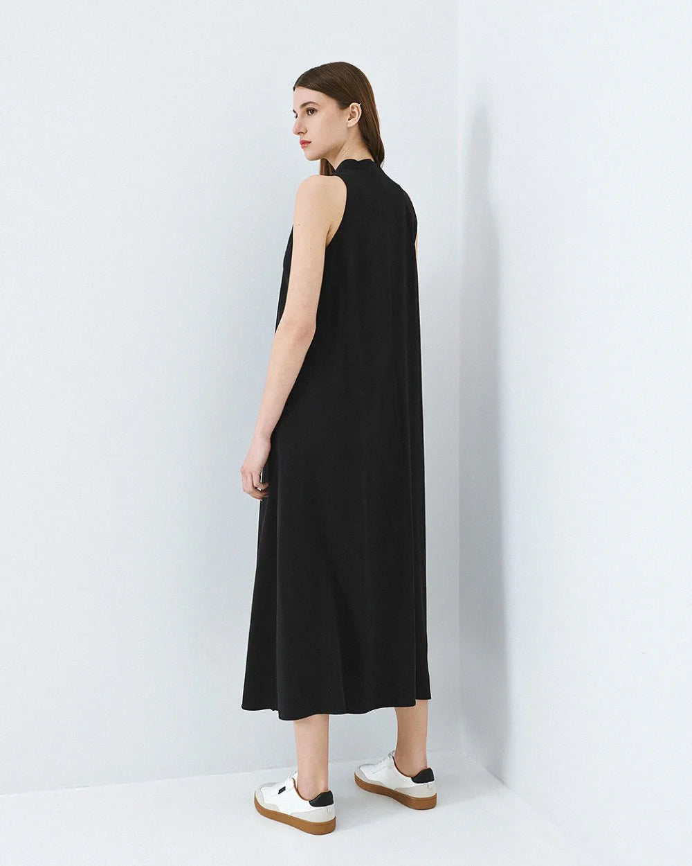 63-3321 Sleeveless Dress with Ruffles - Brown Loft