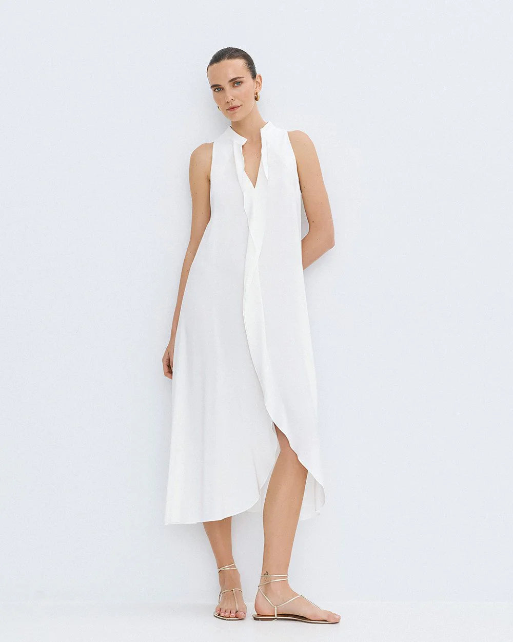 63-3321 Sleeveless Dress with Ruffles - Brown Loft
