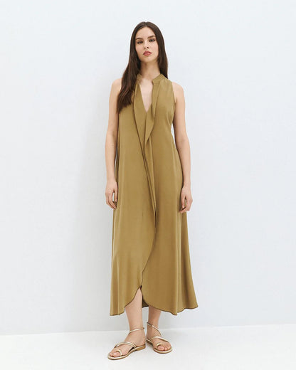 63-3321 Sleeveless Dress with Ruffles - Brown Loft