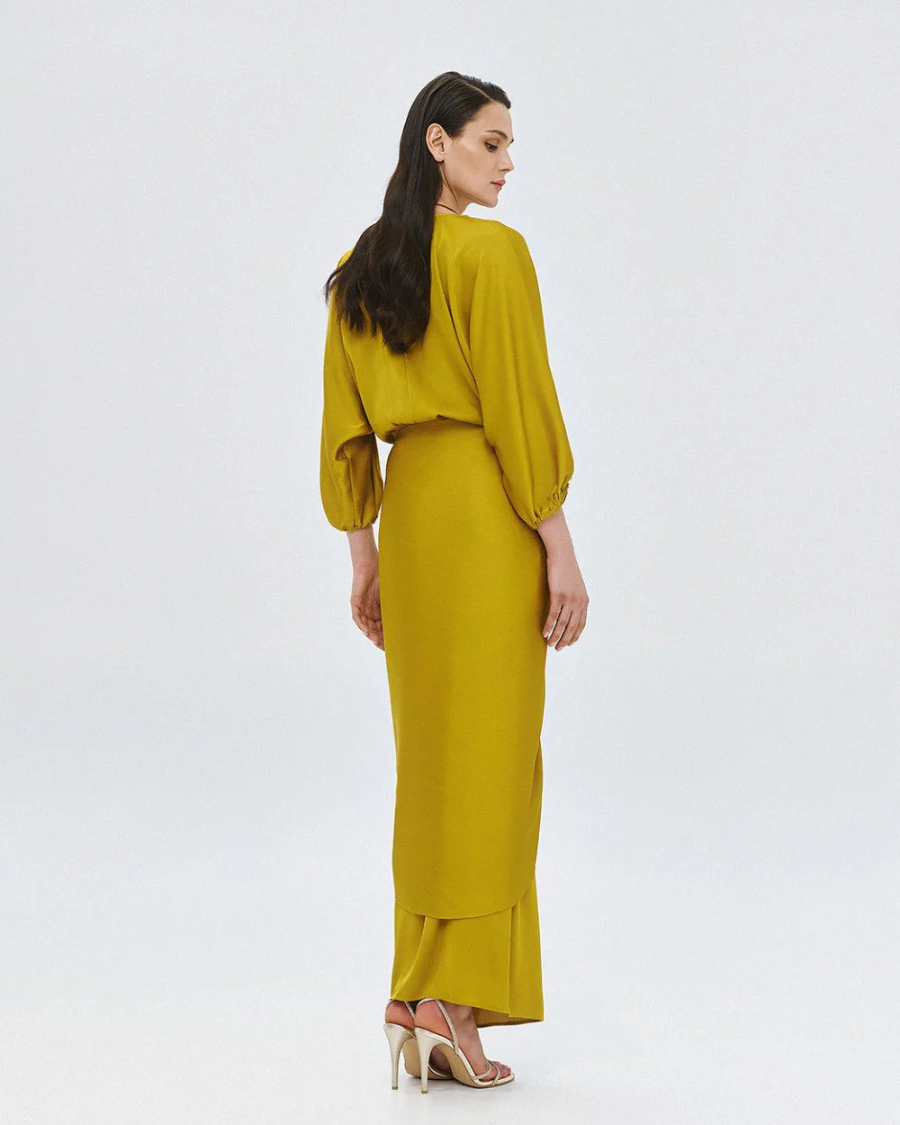 63-3379 Long Wrap Tie Dress - Brown Loft