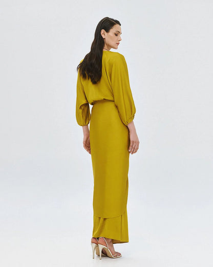 63-3379 Long Wrap Tie Dress - Brown Loft