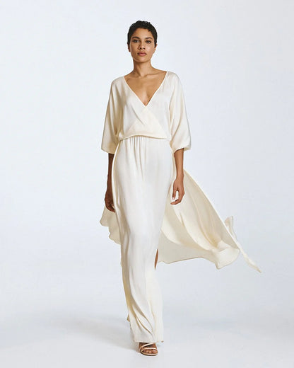 63-3379 Long Wrap Tie Dress - Brown Loft