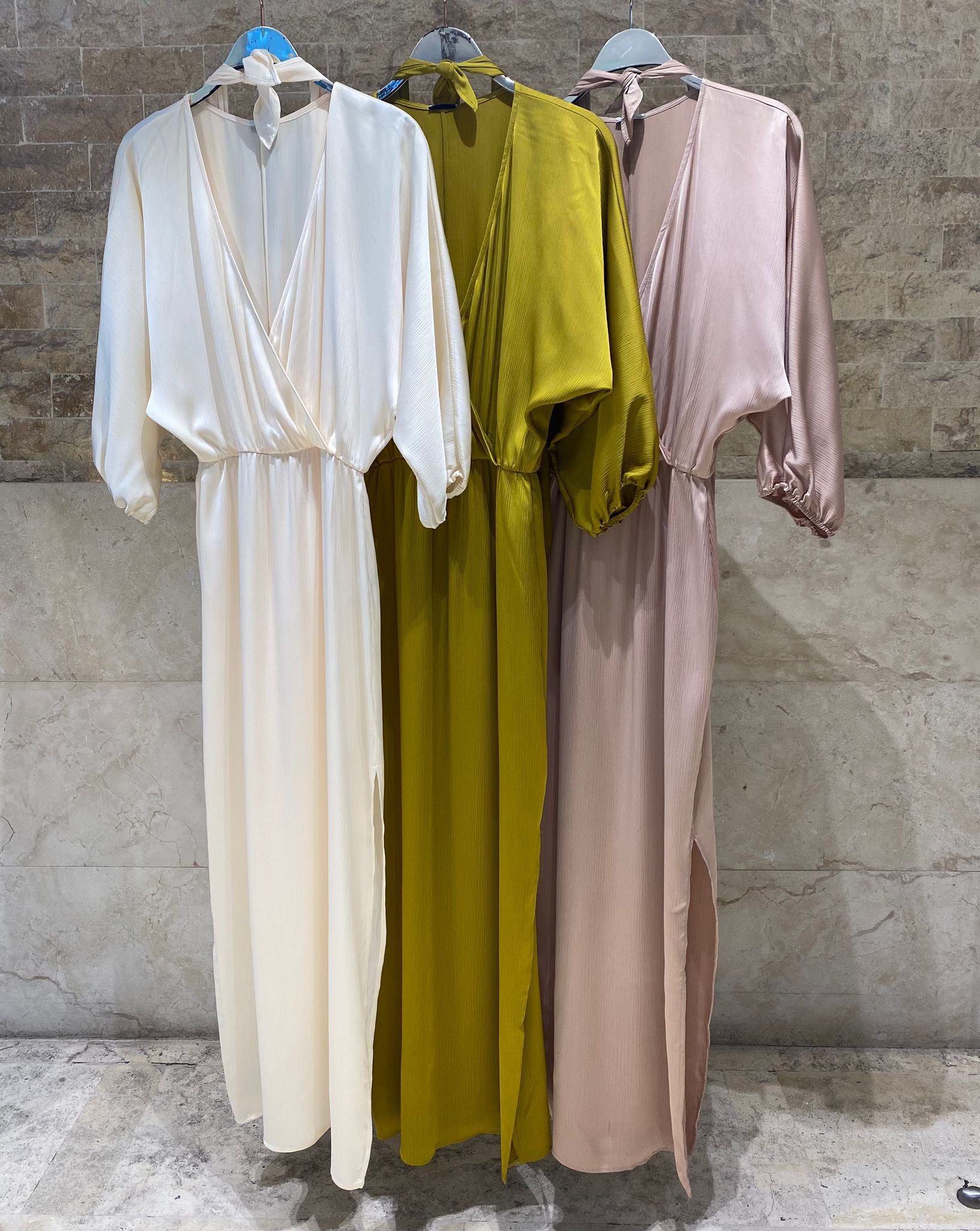 63-3379 Long Wrap Tie Dress - Brown Loft