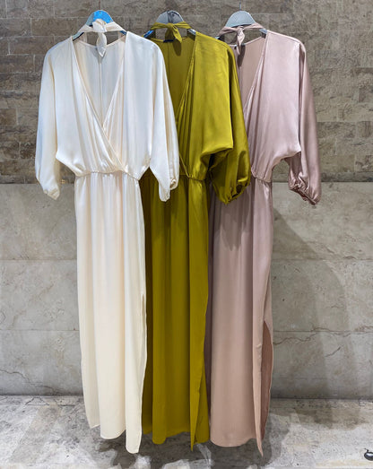 63-3379 Long Wrap Tie Dress - Brown Loft