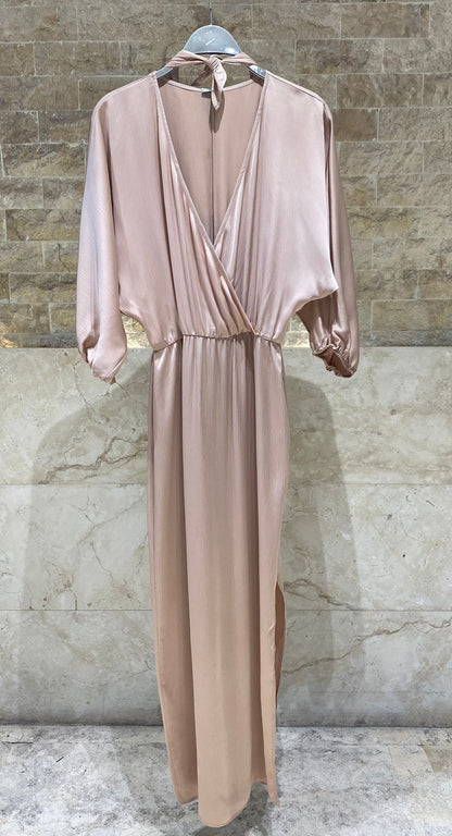 63-3379 Long Wrap Tie Dress - Brown Loft